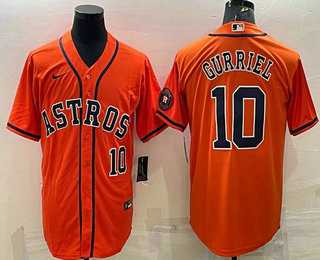 Men%27s Houston Astros #10 Yuli Gurriel Number Orange With Patch Stitched MLB Cool Base Nike Jersey->houston astros->MLB Jersey